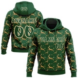 Custom  Green White-Old Gold Christmas Golden Reindeer & Snowflakes Pullover Sweatshirt Hoodie