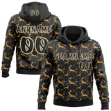 Custom  Black White-Old Gold Christmas Golden Reindeer & Snowflakes Pullover Sweatshirt Hoodie