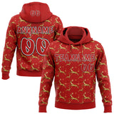 Custom  Red White-Black Christmas Golden Reindeer & Snowflakes Pullover Sweatshirt Hoodie