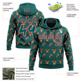 Custom  Midnight Green White-Fire Red Christmas Reindeer & Candy Cane Pullover Sweatshirt Hoodie