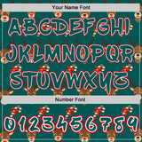 Custom  Midnight Green White-Fire Red Christmas Reindeer & Candy Cane Pullover Sweatshirt Hoodie