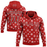 Custom  Red White-Black Christmas Snowflakes Pullover Sweatshirt Hoodie