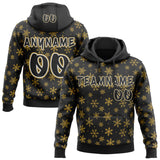 Custom  Black Old Gold-White Christmas Snowflakes Pullover Sweatshirt Hoodie
