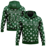 Custom  Green White-Black Christmas Snowflakes Pullover Sweatshirt Hoodie