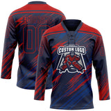 Custom Navy US Navy Blue-Red Diagonal Grunge Brush Stroke Halftone Lace Neck Hockey Jersey