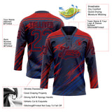 Custom Navy US Navy Blue-Red Diagonal Grunge Brush Stroke Halftone Lace Neck Hockey Jersey