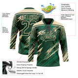Custom Green Cream-Vegas Gold Diagonal Grunge Brush Stroke Halftone Lace Neck Hockey Jersey