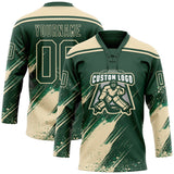 Custom Green-Cream Diagonal Scratch Brush Stroke Paint Splatter Lace Neck Hockey Jersey