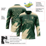 Custom Green-Cream Diagonal Scratch Brush Stroke Paint Splatter Lace Neck Hockey Jersey