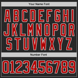 Custom Black Red-White Diagonal Scratch Brush Stroke Lace Neck Hockey Jersey