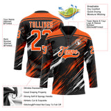 Custom Black Orange-White Diagonal Scratch Brush Stroke Lace Neck Hockey Jersey