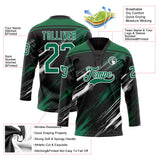 Custom Black Kelly Green-White Diagonal Scratch Brush Stroke Lace Neck Hockey Jersey