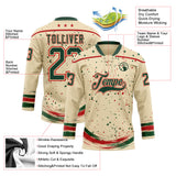 Custom Cream Green-Red Stars Paint Splatter Brush Stroke Lace Neck Hockey Jersey