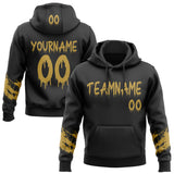 Custom Black-Old Gold Dripping Font Brush Stroke Splatter Sleeve Stripes Pullover Sweatshirt Hoodie