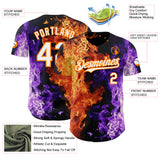 Custom Black White Purple-Bay Orange Flame Split Fire Authentic Baseball Jersey
