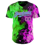 Custom Black Pink Hot Pink Green-Sky Blue Flame Split Fire Authentic Baseball Jersey
