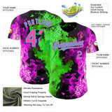 Custom Black Pink Hot Pink Green-Sky Blue Flame Split Fire Authentic Baseball Jersey