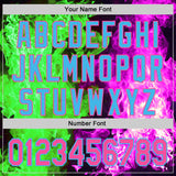 Custom Black Pink Hot Pink Green-Sky Blue Flame Split Fire Authentic Baseball Jersey