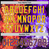Custom Black Purple Red-Yellow Flame Split Fire Authentic Baseball Jersey