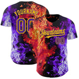 Custom Black Purple Red-Yellow Flame Split Fire Authentic Baseball Jersey
