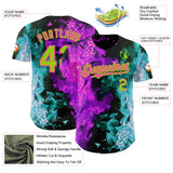 Custom Black Neon Green Ice Blue Purple-Pink Flame Split Fire Authentic Baseball Jersey