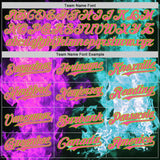 Custom Black Neon Green Ice Blue Purple-Pink Flame Split Fire Authentic Baseball Jersey