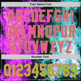 Custom Black Neon Green Ice Blue Purple-Pink Flame Split Fire Authentic Baseball Jersey