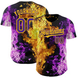 Custom Black Purple-Yellow Flame Split Fire Authentic Baseball Jersey