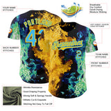 Custom Black Sky Blue Green-Yellow Flame Split Fire Authentic Baseball Jersey