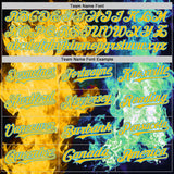 Custom Black Sky Blue Green-Yellow Flame Split Fire Authentic Baseball Jersey
