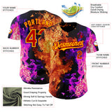 Custom Black Red Hot Pink-Yellow Flame Split Fire Authentic Baseball Jersey