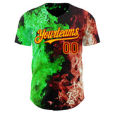 Custom Black Red Green-Yellow Flame Split Fire Authentic Baseball Jersey