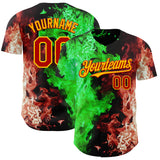 Custom Black Red Green-Yellow Flame Split Fire Authentic Baseball Jersey