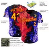 Custom Black Yellow Blue-Red Flame Split Fire Authentic Baseball Jersey