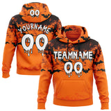 Custom  Orange White-Black Halloween Bat Pullover Sweatshirt Hoodie