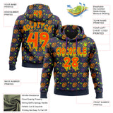 Custom  Navy Orange-Neon Green Halloween Pumpkin Head Pullover Sweatshirt Hoodie
