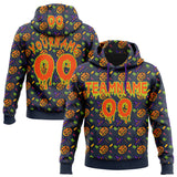 Custom  Navy Orange-Neon Green Halloween Pumpkin Head Pullover Sweatshirt Hoodie