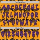 Custom  Gold Purple-Black Halloween Pumpkin Head & Haunted House Bat Pullover Sweatshirt Hoodie