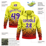 Custom  Light Yellow Purple Red Black-White Halloween Bat Gradient Pullover Sweatshirt Hoodie