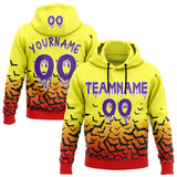 Custom  Light Yellow Purple Red Black-White Halloween Bat Gradient Pullover Sweatshirt Hoodie