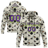 Custom  Gray Purple-Neon Green Halloween Witch Black Cat Pullover Sweatshirt Hoodie
