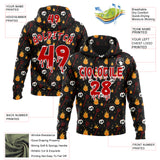 Custom  Black Red-White Halloween Skull Pullover Sweatshirt Hoodie