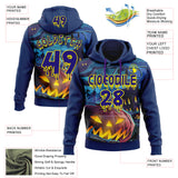 Custom  Blue Dark Purple-Light Yellow Halloween Pumpkin Head & Haunted House Pullover Sweatshirt Hoodie