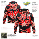 Custom  Black Fire Red Medium Pink-White Halloween Bat Pullover Sweatshirt Hoodie
