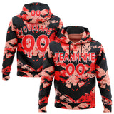 Custom  Black Fire Red Medium Pink-White Halloween Bat Pullover Sweatshirt Hoodie
