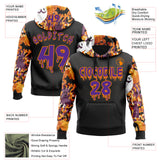 Custom  Black Purple-Bay Orange Halloween Ghost & Bat Pullover Sweatshirt Hoodie
