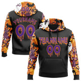 Custom  Black Purple-Bay Orange Halloween Ghost & Bat Pullover Sweatshirt Hoodie