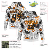 Custom  White Black-Bay Orange Halloween Pumpkin Head & Bat Pullover Sweatshirt Hoodie