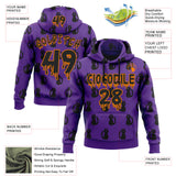 Custom  Purple Black-Bay Orange Halloween Black Cat Pullover Sweatshirt Hoodie