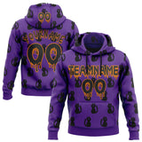 Custom  Purple Black-Bay Orange Halloween Black Cat Pullover Sweatshirt Hoodie